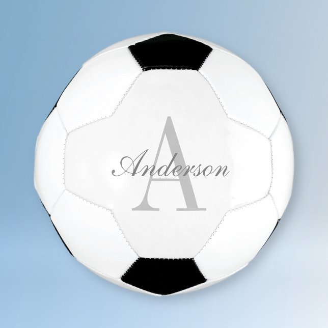 Elegant White & Grey Monogram Soccer Ball (Creator Uploaded)