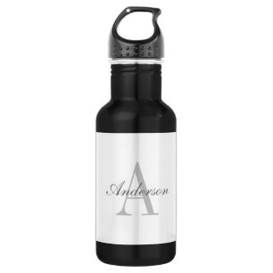 Elegant White & Grey Monogram Stainless Steel Water Bottle