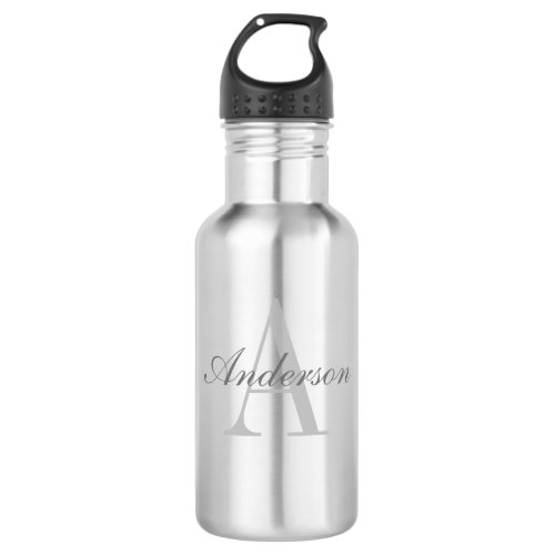 Elegant White  Grey Monogram Stainless Steel Water Bottle