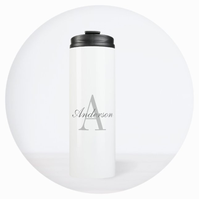 Elegant White & Grey Monogram Thermal Tumbler (Creator Uploaded)