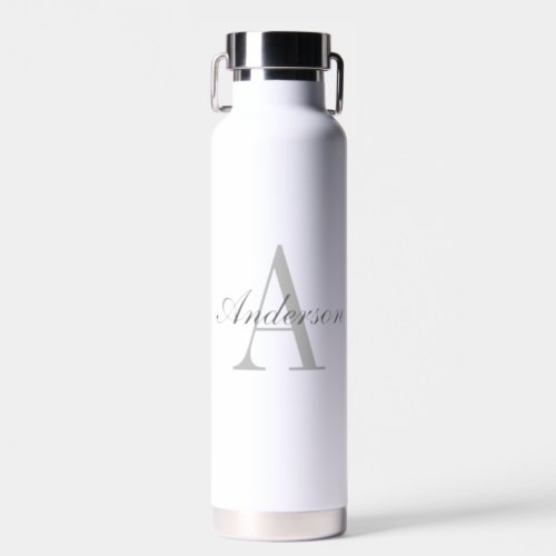 Elegant White  Grey Monogram Water Bottle