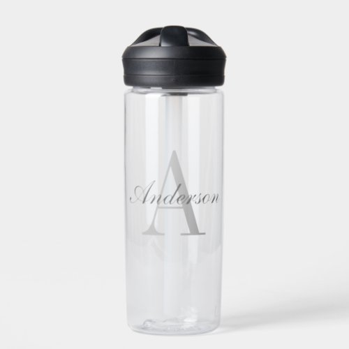 Elegant White  Grey Monogram Water Bottle