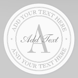 Elegant White & Grey Monogram Waterproof Labels