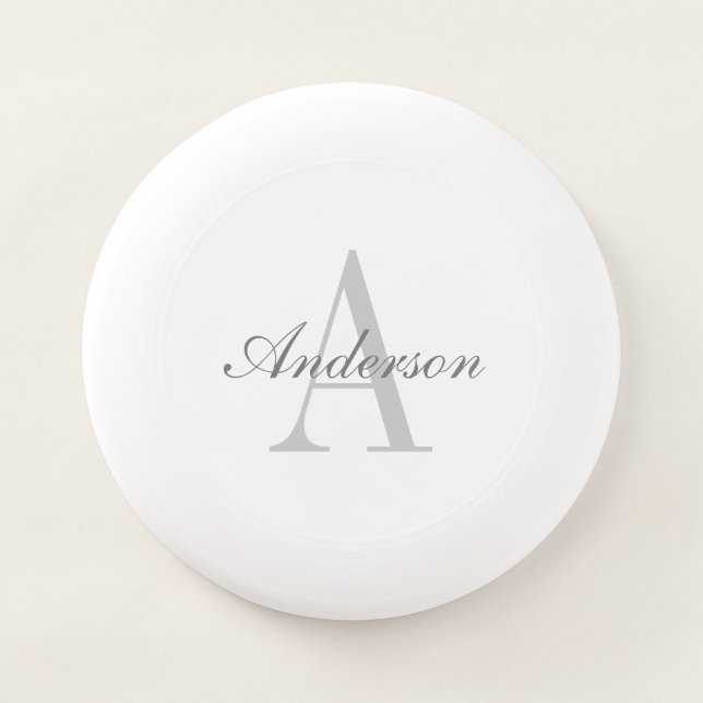 Elegant White & Grey Monogram Wham-O Frisbee (Front)