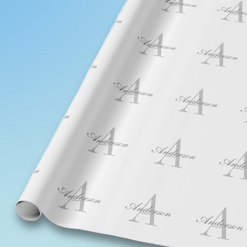 Elegant White  Grey Monogram Wrapping Paper