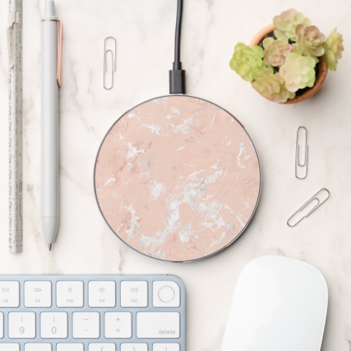 Elegant White  Grey Rose Gold Marble Wireless Charger