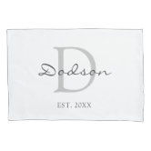 Elegant White Modern Gray Monogram Pillow Case