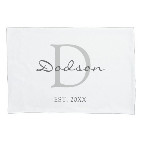 Elegant White Grey Script Couples Monogram Pillow Case