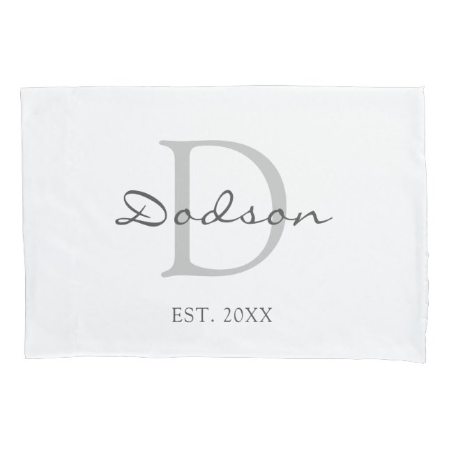 Elegant White Grey Script Couples Monogram Pillow Case (Front)