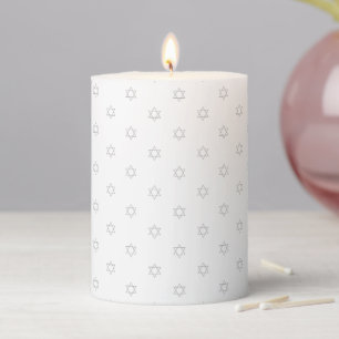 Elegant white grey Star of David pattern Hanukkah Pillar Candle