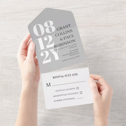 Elegant White  Grey Typography Wedding All In One Invitation