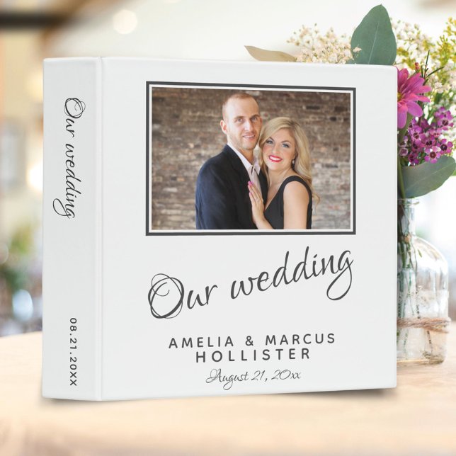 Elegant White Grey Wedding Photo Album 3 Ring Binder (Creator Uploaded)