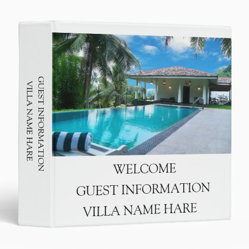  Elegant White Guest Information Vacation Rental  3 Ring Binder
