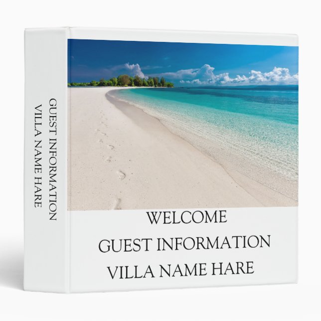  Elegant White Guest Information Vacation Rental  3 Ring Binder (Front/Spine)