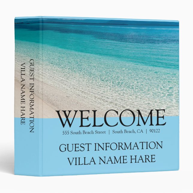  Elegant White Guest Information Vacation Rental  3 Ring Binder (Front/Spine)
