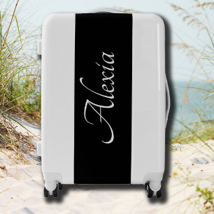 Elegant White Handwritten Name Black Luggage