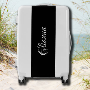 Elegant White Handwritten Name   Black Luggage