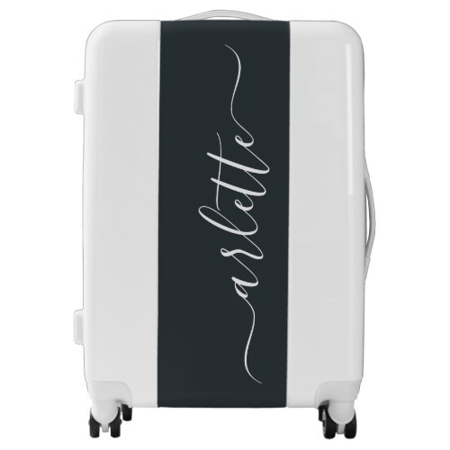 Elegant White Handwritten Name  Gunmetal Luggage