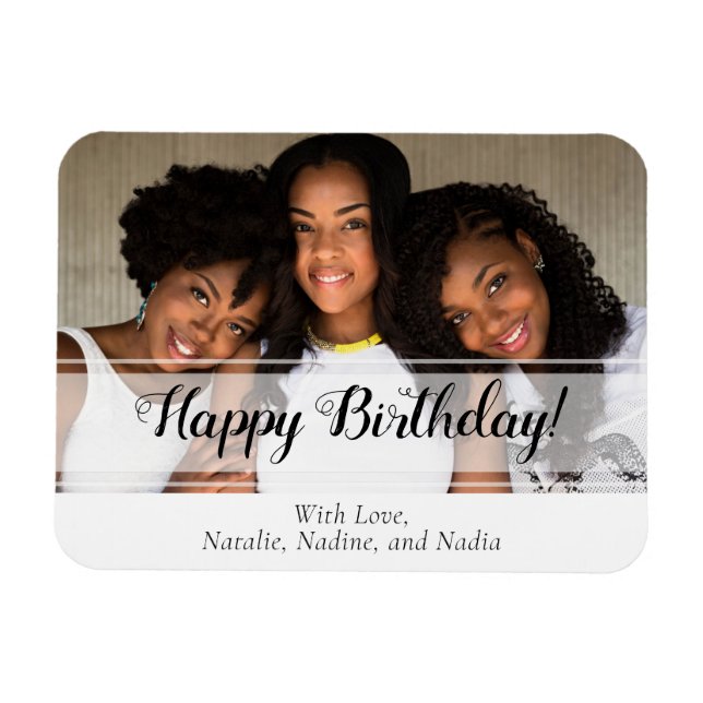 Elegant White Happy Birthday Photo Magnet (Horizontal)