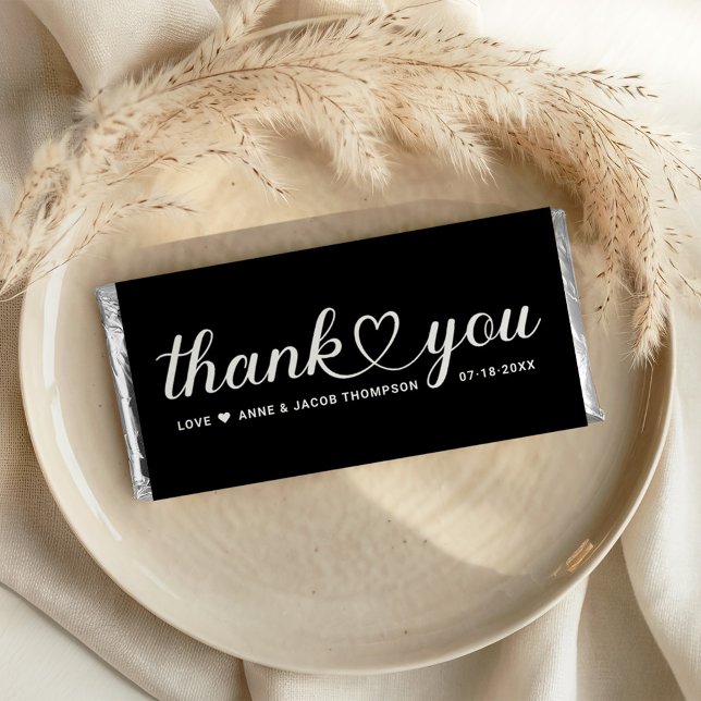 Elegant White Heart Script Black Wedding Hershey Bar Favors (Creator Uploaded)