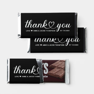 Elegant White Heart Script Black Wedding Thank You Hershey Bar Favors