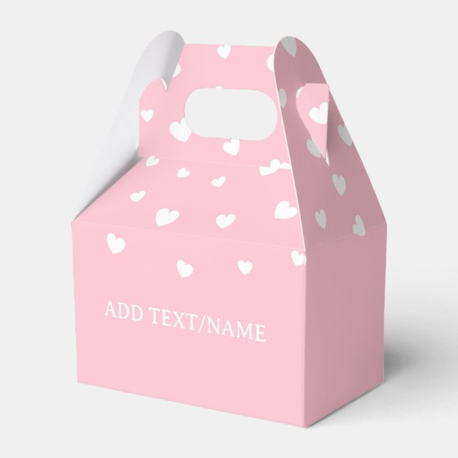 Elegant White Hearts on Pastel Pink Favor Boxes (Front Side)