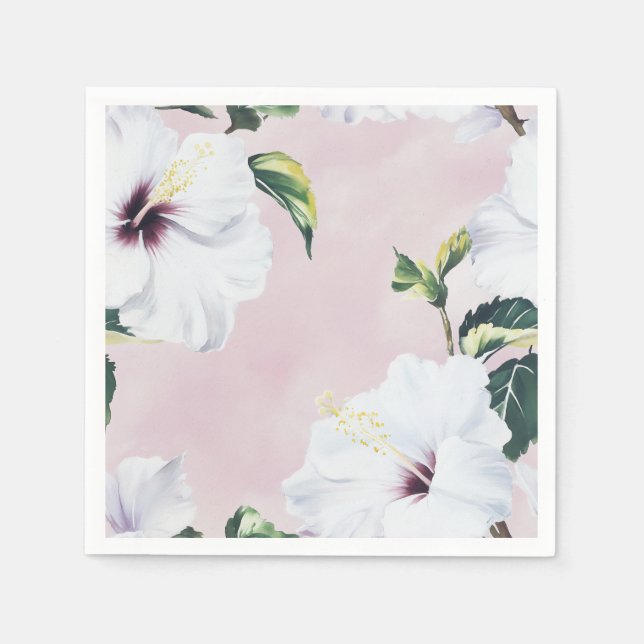 Elegant White Hibiscus on Soft Pink Background Napkins (Front)