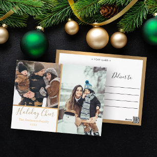 Elegant White Holiday Cheer Photo Collage Gold Postcard