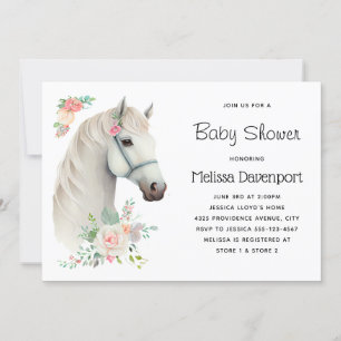 Elegant White Horse Boho Floral Baby Shower Invitation