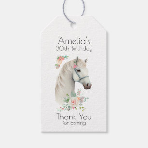 Elegant White Horse Boho Floral Birthday Thank You Gift Tags