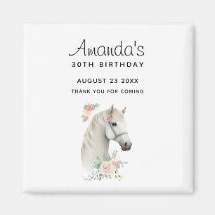Elegant White Horse Boho Floral Birthday Thank You Magnet