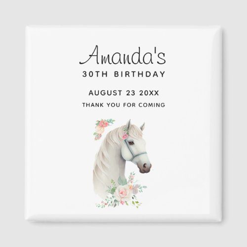 Elegant White Horse Boho Floral Birthday Thank You Magnet