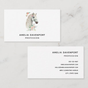 Elegant White Horse Boho Floral Business Card