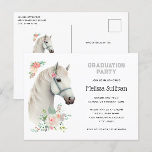 Elegant White Horse Boho Floral Graduation Invite