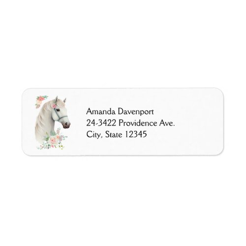 Elegant White Horse Boho Floral Label