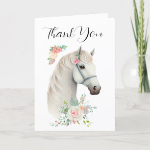 Elegant White Horse Boho Floral Letterpress Thank You Card