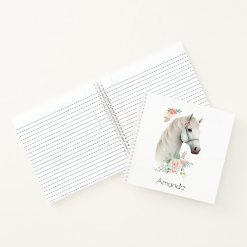 Elegant White Horse Boho Floral Notebook