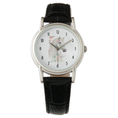 Elegant White Horse Boho Floral Watch