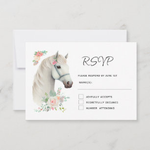 Elegant White Horse Boho Floral Wedding RSVP Card
