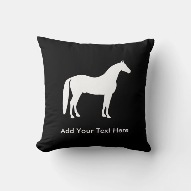 Elegant White Horse Customizable Text Throw Pillow (Front)