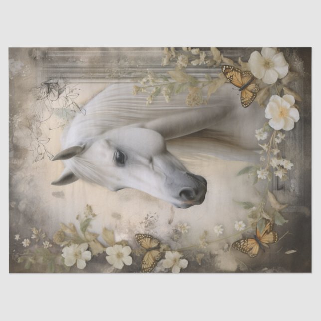 Elegant White Horse Decoupage Tissue Paper (Front)