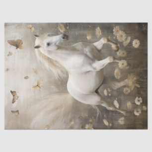 Elegant White Horse Decoupage Tissue Paper