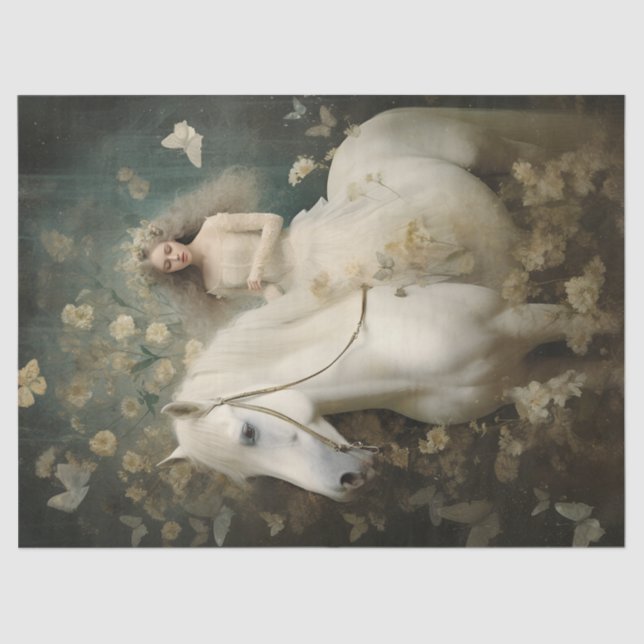 Elegant White Horse Decoupage Tissue Paper (Front)