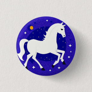 Elegant White Horse in Cosmic Night Display Button