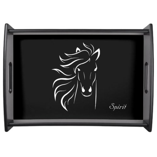 Elegant white horse silhouette on black serving tray