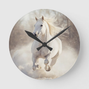 Elegant White Horse Wall Clock - Majestic Animal A