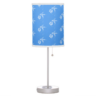 Elegant White Hummingbirds with Flower on Blue Table Lamp
