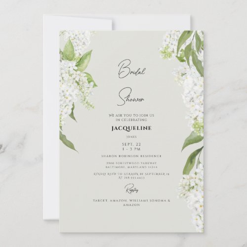 Elegant White Hydrangea Beige Bridal Shower Invitation