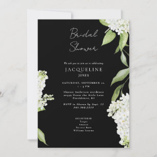Elegant White Hydrangea Black Bridal Shower Invitation