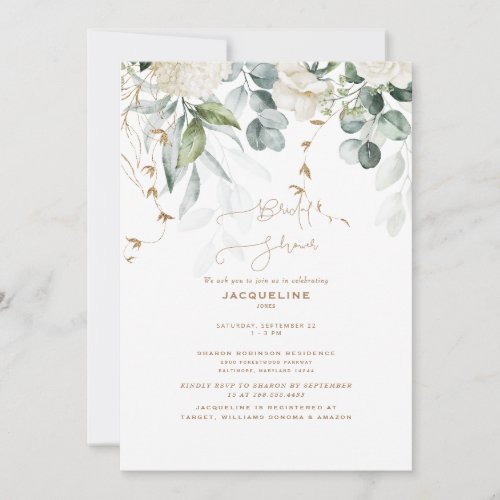 Elegant White Hydrangea Botanical Bridal Shower  Invitation